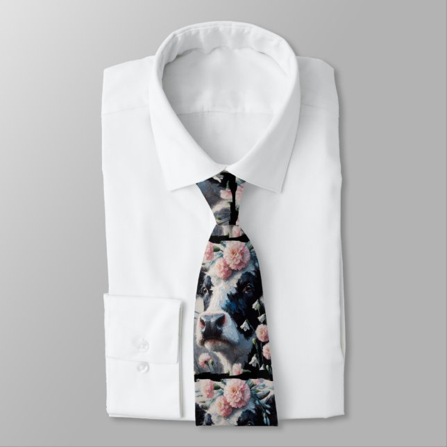 Holstein Cow i Rosa Carnation Flowers Black White Slips (Bunden)