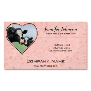 Holstein Cow och Calf Rosa Heart Visitkortmagnet