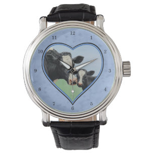 Holstein Cow och Cute Calf Blue Heart Armbandsur