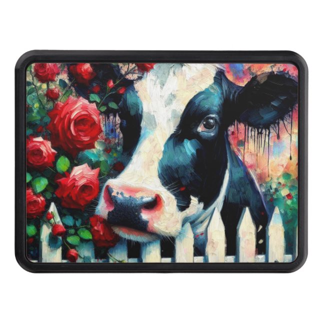 Holstein Cow Picket Fence Röd ros Black Red Dragkroksskydd (Framsidan)