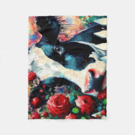 Holstein Cow Picket Fence Röd ros Black Red Fleecefilt