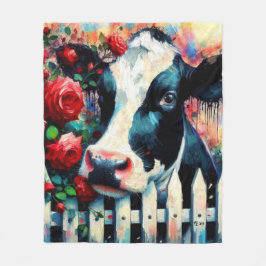 Holstein Cow Picket Fence Röd ros Black Red Fleecefilt