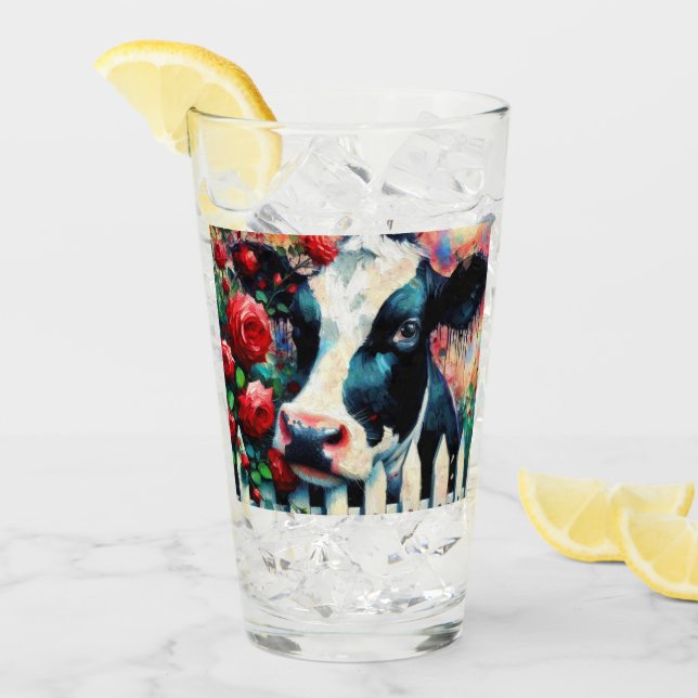 Holstein Cow Picket Fence Röd ros Black Red Glaskopp (Framsida Ice)
