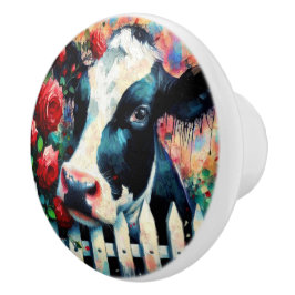 Holstein Cow Picket Fence Röd ros Black Red Knopp