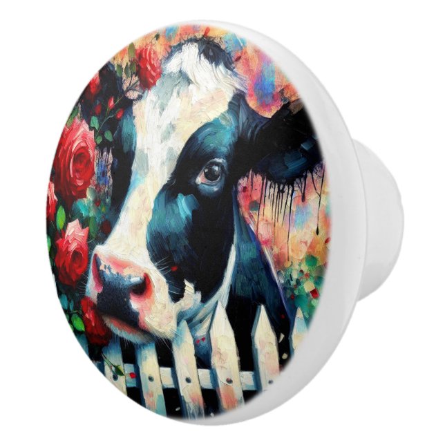 Holstein Cow Picket Fence Röd ros Black Red Knopp (Höger)