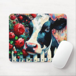 Holstein Cow Picket Fence Röd ros Black Red Musmatta