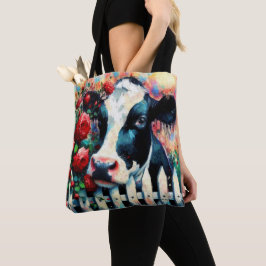Holstein Cow Picket Fence Röd ros Black Red Tygkasse