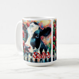 Holstein Cow Picket Fence Röd ros Personlig Kaffemugg