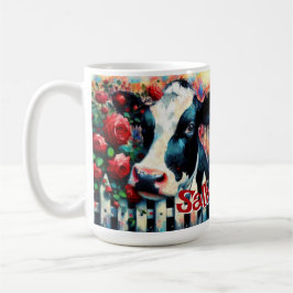Holstein Cow Picket Fence Röd ros Personlig Kaffemugg