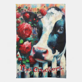 Holstein Cow Picket Fence Röd ros Personlig Kökshandduk