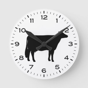 Holstein Cow Silhouette Black and White Rund Klocka