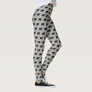 Holstein Cow Silhouettes Mönster Black och Grått Leggings