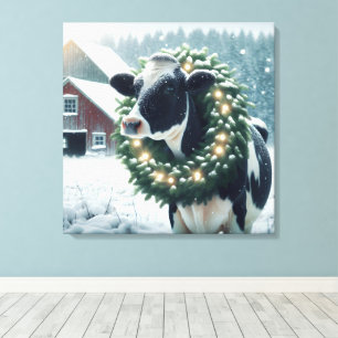 Holstein Cow Wade en julkrans Canvastryck