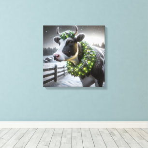 Holstein Cow Wade en julkrans Canvastryck