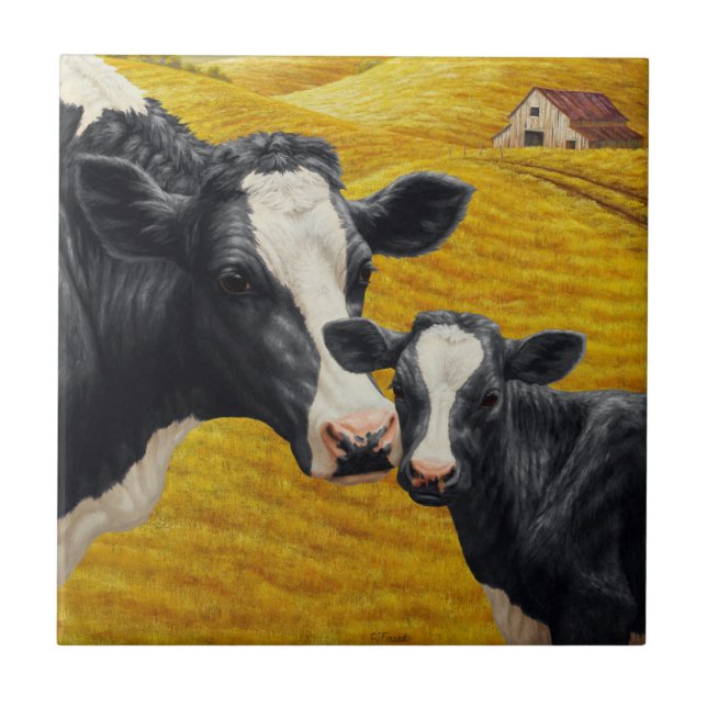 Holstein Cows och Old Wood Barn Kakelplatta (Framsidan)