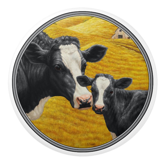 Holstein Cows och Old Wood Barn Knopp (Framsidan)