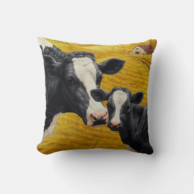 Holstein Cows och Old Wood Barn Kudde (Framsida)