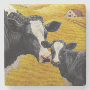 Holstein Cows och Old Wood Barn Underlägg Sten