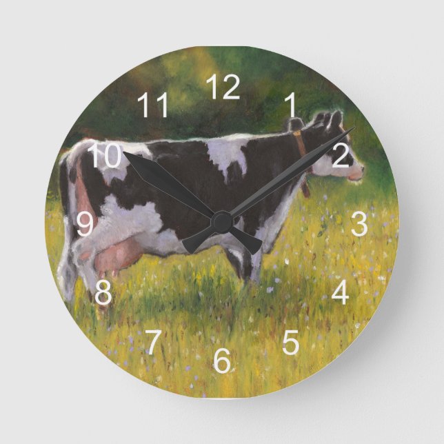 Holstein Dairy Cow: Oil Pastel Painting Rund Klocka (Framsida)