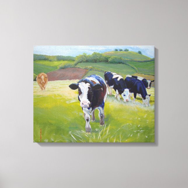 Holstein Friesian Cows and Ligcape Painting Canvastryck (Framsida)