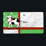 Holstein Helgdag Cute-Tecknaden Julko Fraktsedel<br><div class="desc">Den lustiga tecknaden Holstein Dairy ko i svart,  vit,  röd och grönt med rött band och trim. Perfekt för julgåvor och paket,  helgdag,  gård,  mejeriföretag,  hemkontor eller särskilda tillställningar.</div>
