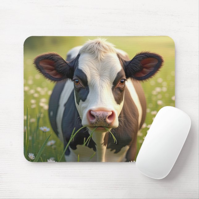 Holstein i grön bete med tusenskönor musmatta (Med mus)