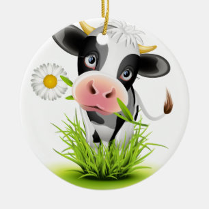 Holstein ko i gräs julgransprydnad keramik