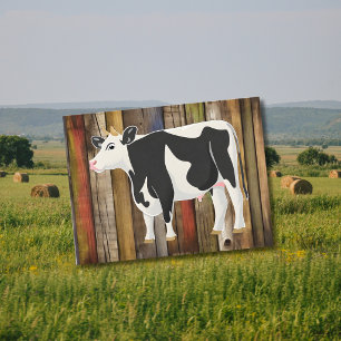 Holstein-ko med gammal bräda som bakgrund vykort