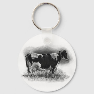 Holstein ko: Original ritar teckningen: Mejeri Nyckelring