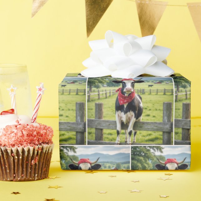 Holstein på ett gärdsgård presentpapper (Födelsedagsfest)