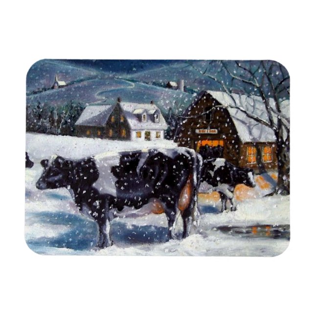 Holsteinkor i Snowy Farm Yard: Jul Magnet (Horisontell)