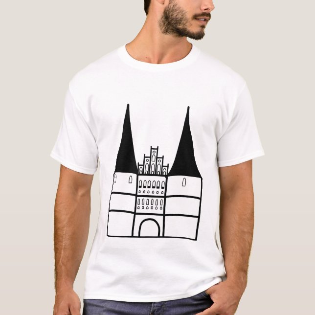 ’Holstentor, Lübeck’ | Minimalistisk konst, landmä T Shirt (Framsida)