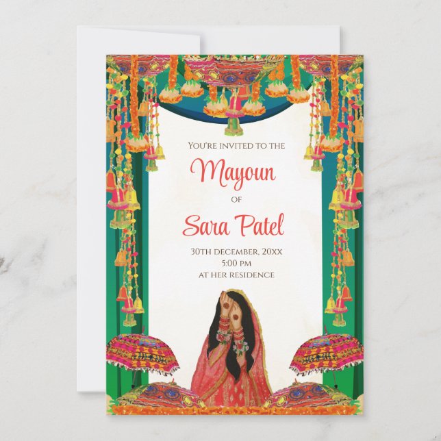 Holud inbjudan som Mayoun inbjudningar & Pithi inb (Framsida)