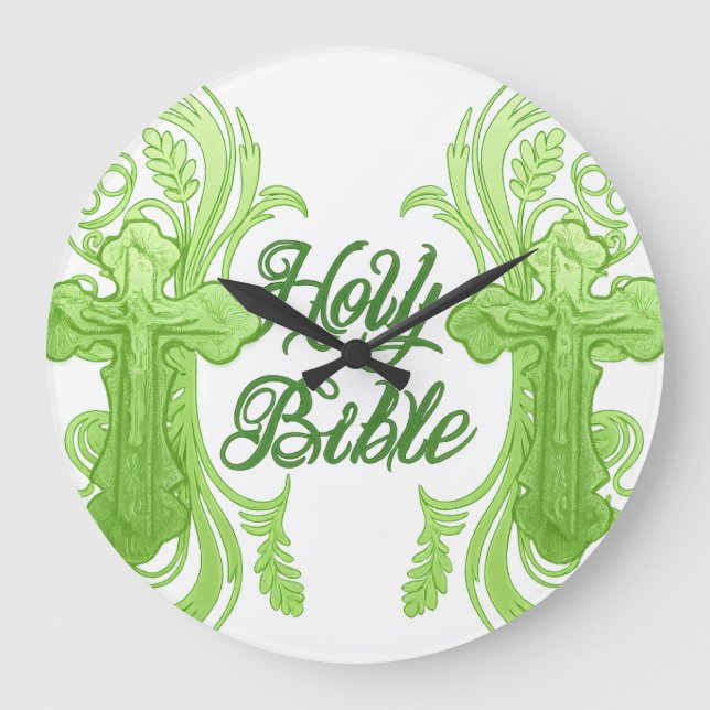 Holy Bible Wall Clock – Christian Green Stor Klocka (Framsida)