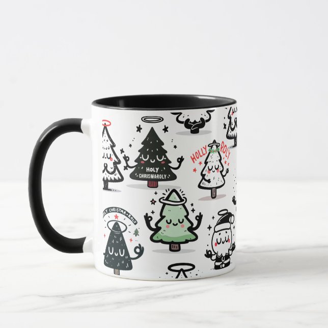 Holy Chrismaroly Pattern – Funny Christmas Trees Mugg (Vänster)