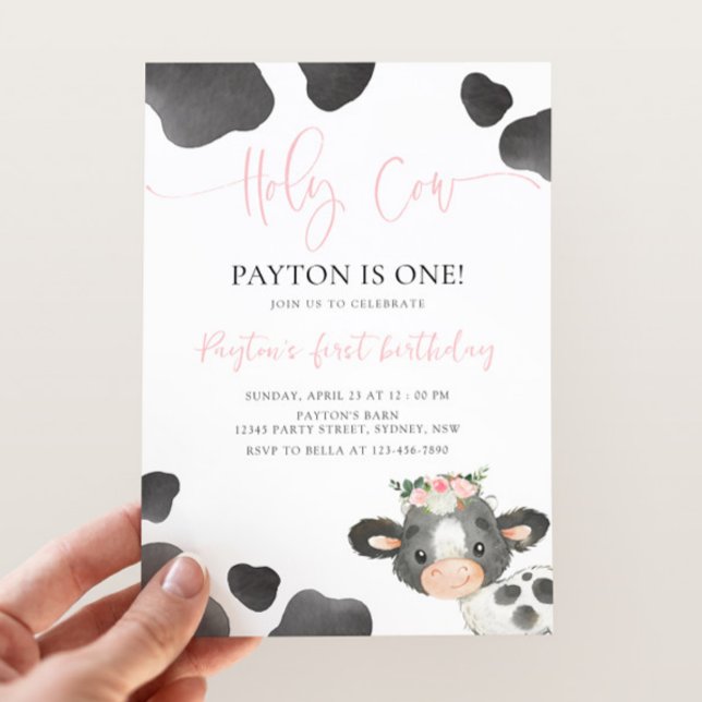 Holy Cow 1st Birthday, Girl Floral Cow B'day Party Inbjudningar (Skapare uppladdad)