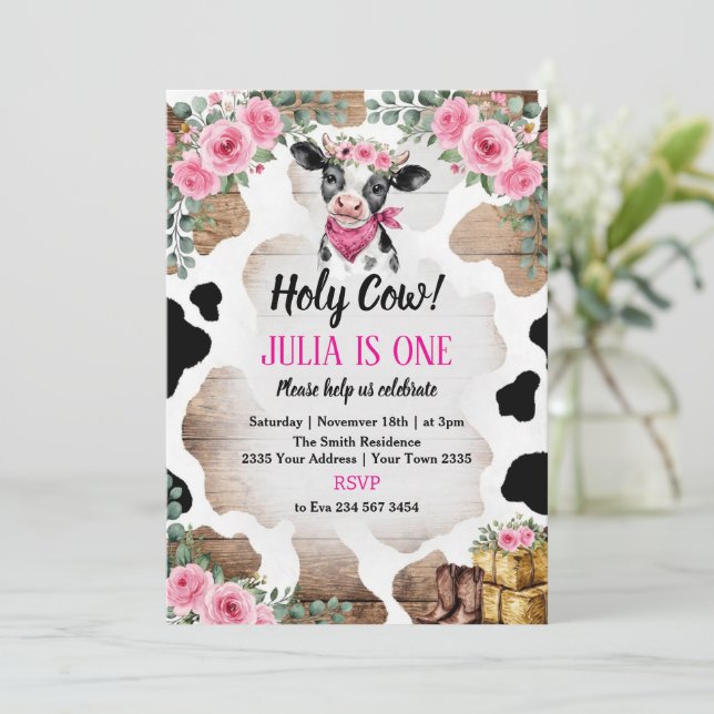 Holy Cow Birthday Invitation | Cow Party Inbjudningar (Stående Fram)