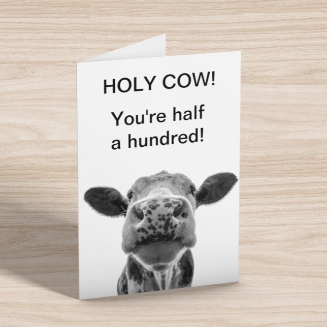 Holy Cow Birthday You're half a Hundred 50th  Kort (Skapare uppladdad)