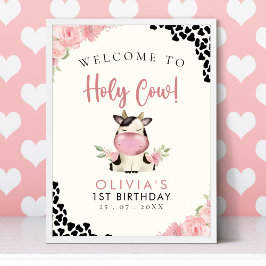 Holy cow! -  Cute 1st Birthday Girl with Cow Theme Poster