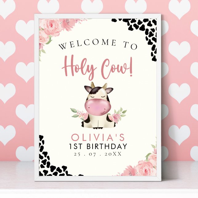 Holy cow! -  Cute 1st Birthday Girl with Cow Theme Poster (Skapare uppladdad)