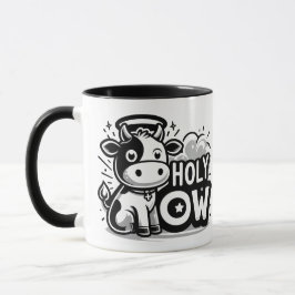 Holy Cow Cute Angel Cow Mug – Funny Black & White  Mugg