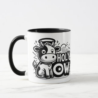 Holy Cow Cute Angel Cow Mug – Funny Black & White Mugg