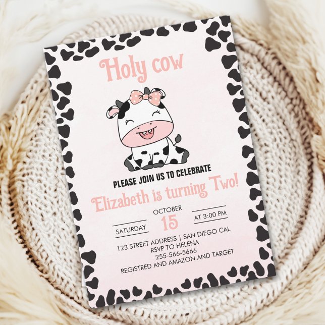 Holy Cow, Cute cow birthday girl Inbjudningar (Skapare uppladdad)