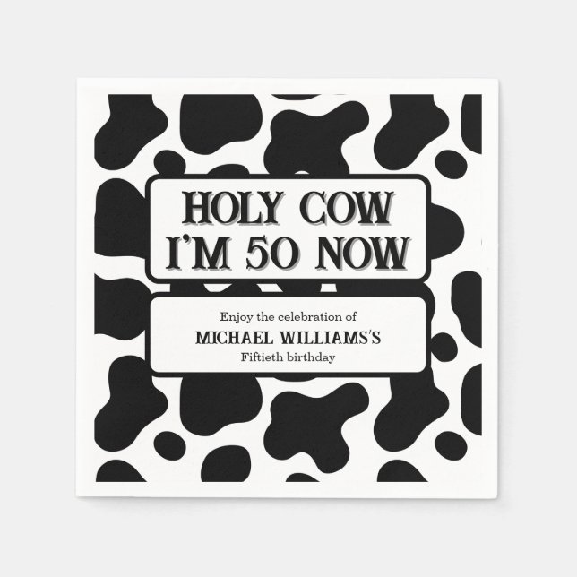 Holy Cow Funny Black White 50th Birthday Pappersservett (Framsidan)