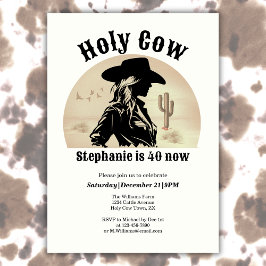 Holy Cow Funny Vintage Cowgirl 40th Birthday Inbjudningar