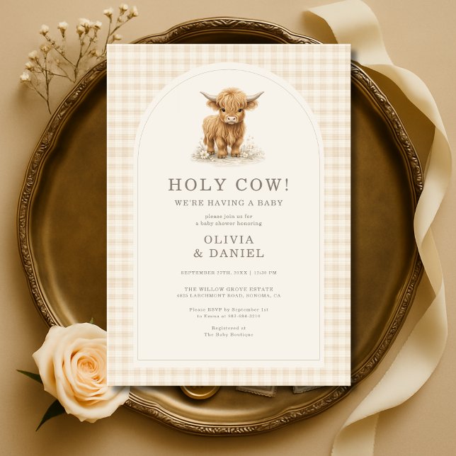 Holy Cow Highland Cow Gingham Baby Shower Inbjudningar (Skapare uppladdad)