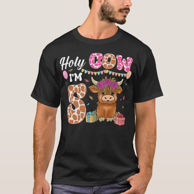 Holy Cow I'm 5 Highland Cow Farming 5th Birthday 5 T Shirt (Framsida)