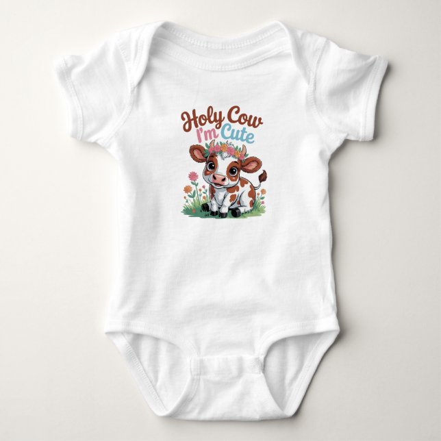 Holy Cow I'm Cute – Baby Cow Cartoon Design T Shirt (Framsida)