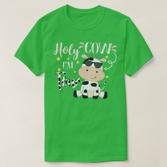 Holy Cow I'm Four Cow Farm Theme Birthday 4 Years  T Shirt (Design framsida)