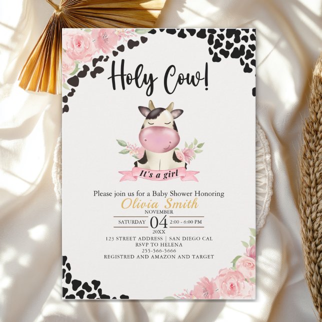 Holy Cow It's a Girl Cute Cow Baby shower Inbjudningar (Skapare uppladdad)